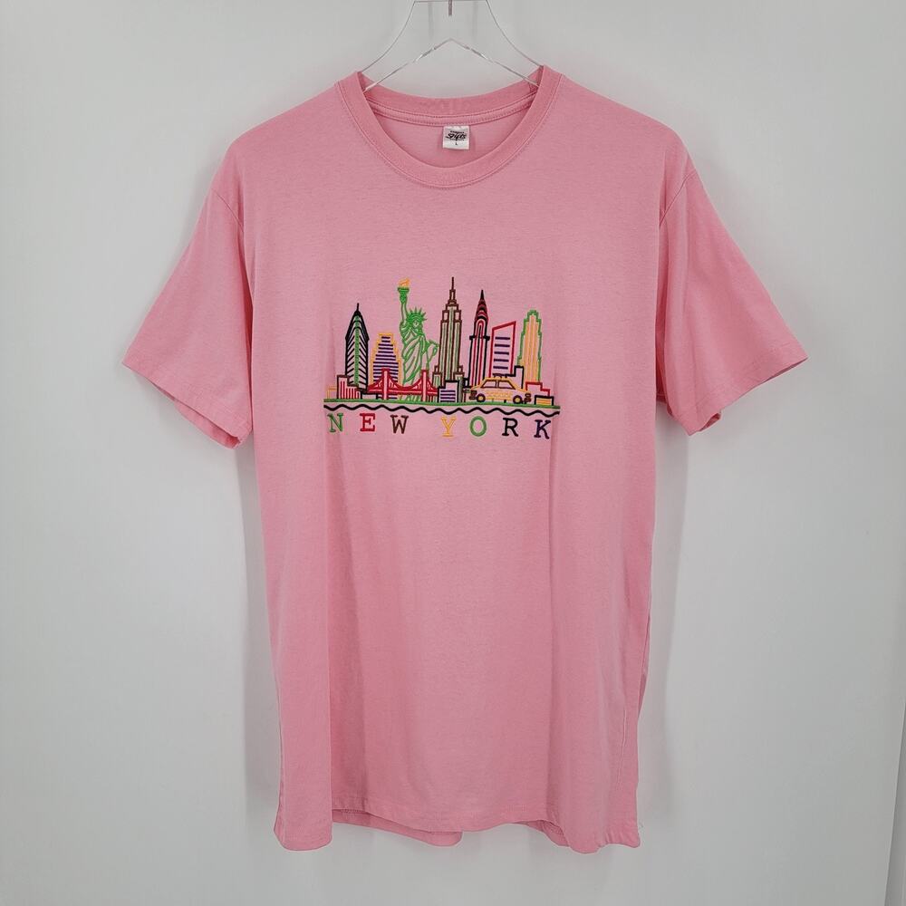 Torkia Gifts T Shirt Womens Large Embroidered New York Skyline Souvenir Tee Pink